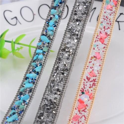 15Mm Width Hotfix Tape 1 Yard Glass Crystal Rhinestone Crushed Stone Trim Banding Strass Chain Bridal Dress Shoes Diy Furniture