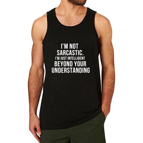 Lyprerazy Mens I'm Not Sarcastic Workout Gym Funny Printed Tank Top