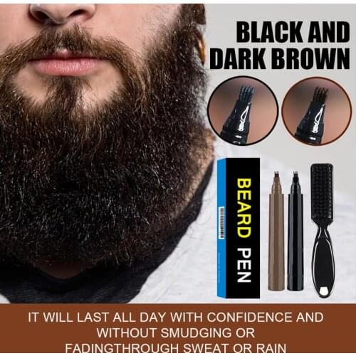 2 Colors Beard Filling Pen Kit Effectively Cover Beard Shadows Brush Beard Enhancer Tools Waterproof Black Beard Pencil