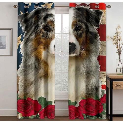 3D Cute Puppy Animal Modern Minimalist Pattern Blackout Curtain Set, Suitable for Home Curtains In The Living Room and Bedroom