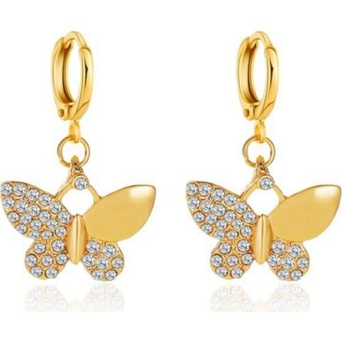 New Womens Earrings Fashion Zircon Butterfly Dangle Earrings for Women Animal Sweet Colorful Drop Earrings Girls Jewelry