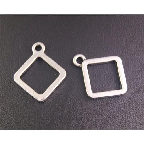 10Pcs Silver Color Square Charm Bracelet Necklace Jewelry Making Handmade DIY 14Mm A2144
