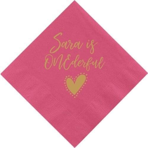 Miss ONE-derful Birthday Personalized First Birthday Napkins Heart Birthday Napkins Happy Birthday Custom Foil Stamped Napkins