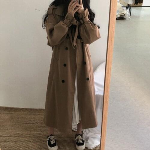 Women Trench Coat Casual Womens Long Outerwear Loose Overcoat with Belt Spring Fashion Double-breasted Windbreaker Femme