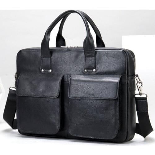 15.6-inch Laptop Mens Briefcases 100% Genuine Leather Shoulder Bag Men Handbags Designer Bags Business Document A4 Bags