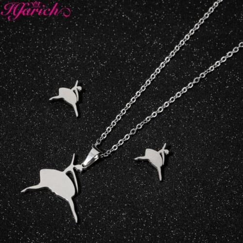 Hfarich Dancing Girl Geometry Jewelry Sets With Pendant Necklace Stainless Steel Stud Earring For Women Party Christma Gift