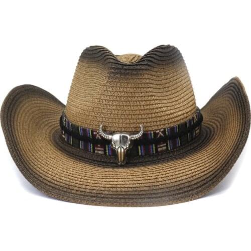 Sun Hat for Women Summer Hats New Western Cowboy Spray Paint Stylish Tend Summer Straw Beach Sunscreen Hat HZ36