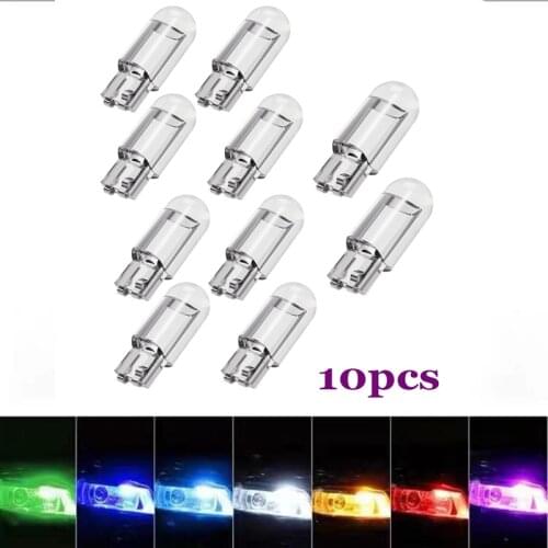 10 Pcs W5W 194 T10 LED Glass Housing Cob Car Bulb 6000K White Green Blue Red Wedge License Plate Lamp Dome Light Super Bright