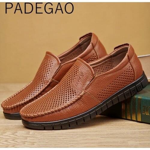 Summer Low Top Fashion Male Leather Loafers 2019 Casual Natural Breathable Dad Shoes for Men