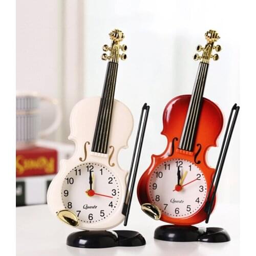 Vintage Unique Violin Alarm Clock Home Decor Instrument Shape Plastic Handmade Craft Student Valentines day Kids Children Gifts