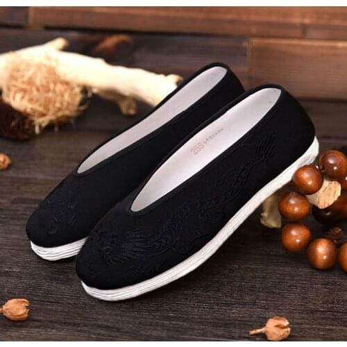 High grade big size black handmade cotton cloth dragon tai chi taiji sneakers kung fu wushu martial arts shoes EU37~EU48
