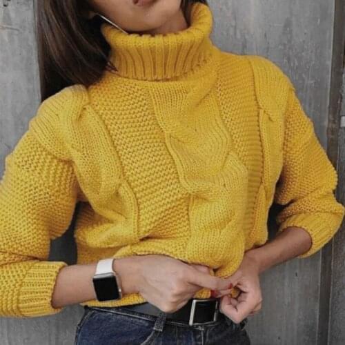 Autumn Winter Short Sweater Women Knitted Turtleneck Pullovers Casual Soft Jumper Fashion Long Sleeve Pull Femme