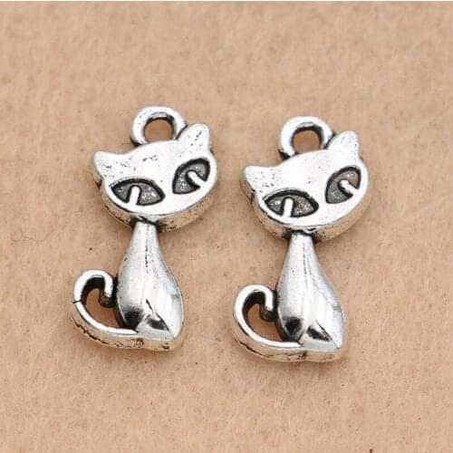 10pcs Tibetan Silver Plated Vintage Cat Charms Pendants Handmade Jewelry Diy Jewelry Making Craft 17x8mm