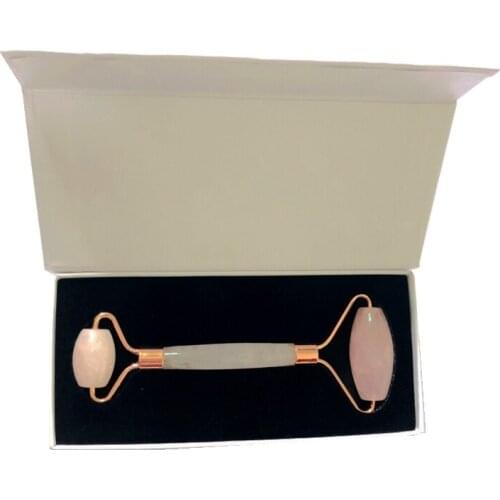 100% Natural Rose Pink Quartz Face Roller,Double Stone Crystal Facial Roller,For Face Neck and Eye,Skincare Beauty,with Gift Box