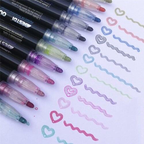 12 Pcs set Outline Paint Marker Pen Double Line Magic Shimmer Paint Pens Metal Marker Glitter for Drawing Painting Doodling
