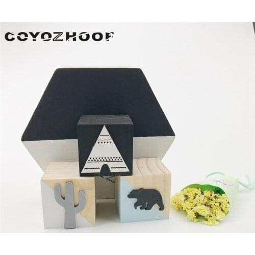 3Pcs/Set Nordic Wooden Square Polar Bear Figurines & Miniatures Creative Wedding/Christmas Decor Gifts Best Toys For Kid Crafts