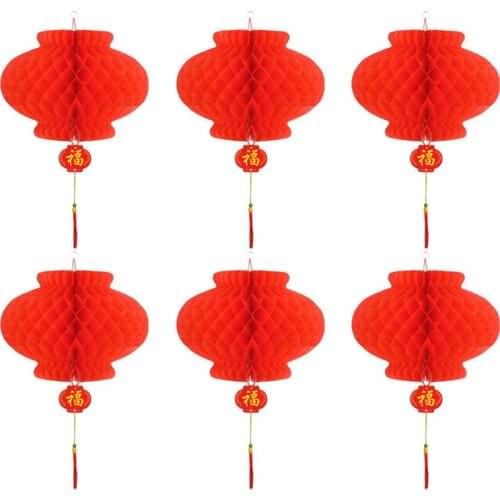 30PCS Foldable Plastic Chinese Lanterns Festive Round Hanging Lantern Light Decor for New Year Spring Festival (15CM)