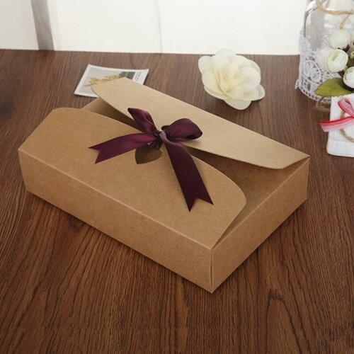 300pcs/lot 21.5x14x5cm Large Gift Box Cosmetic Bottle Scarf clothing Packaging Kraft paper Box with ribbon Underwear packing box