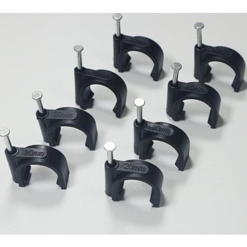 50pcs/pack blackPE Plastic 20mm Circle Cable Clip C Shaped High Carbon Steel Nails Cable clips Wire Wall holder