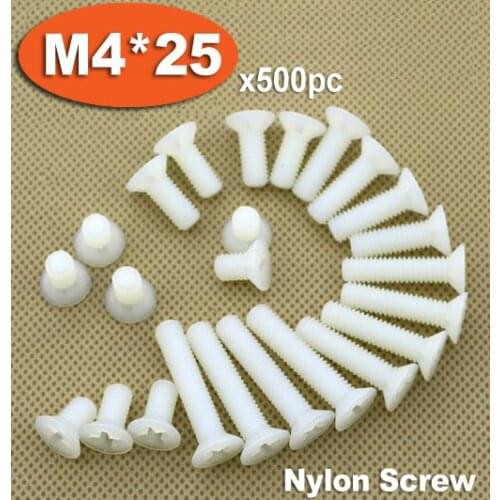 500pcs DIN965 M4 x 25 White Plastic Nylon Screw Cross Recessed Countersunk Flat Head Screws