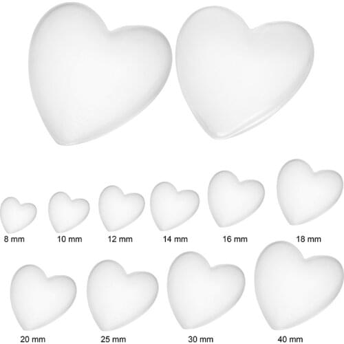 8mm 10mm 12mm 14mm 16mm 18mm 20mm 25m Heart Flat Back Clear Glass Cabochon Transparent Magnifying Glass Cabochon for DIY Jewelry