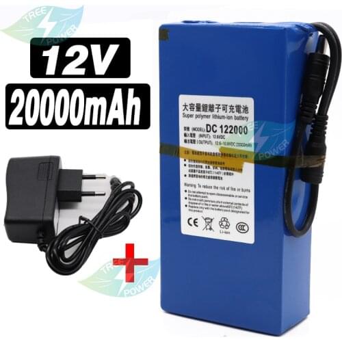 Power battery 12v 20ah 20000mah 12v dc li-ion lithium pack for 200w golf trolly cart backup power 12 cctv camera + 3A Charger