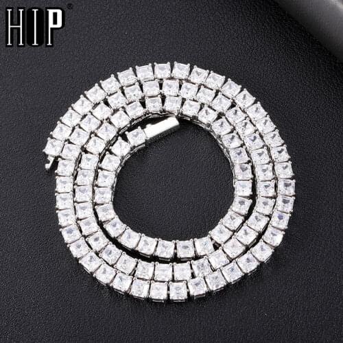Hip Hop 5MM Bling Iced Out Square Prong Tennis Chain CZ Copper AAA+ Cubic Zirconia Stones Necklace For Men Women Jewelry