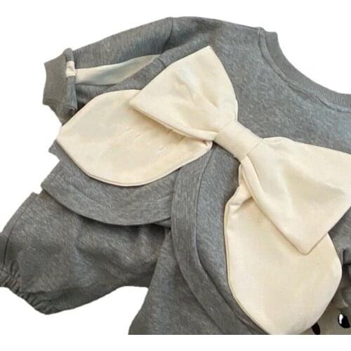 Girls baby winter clothes new splicing personalized big bow Terry Cotton Sweater Set baby girl clothes kids clothes