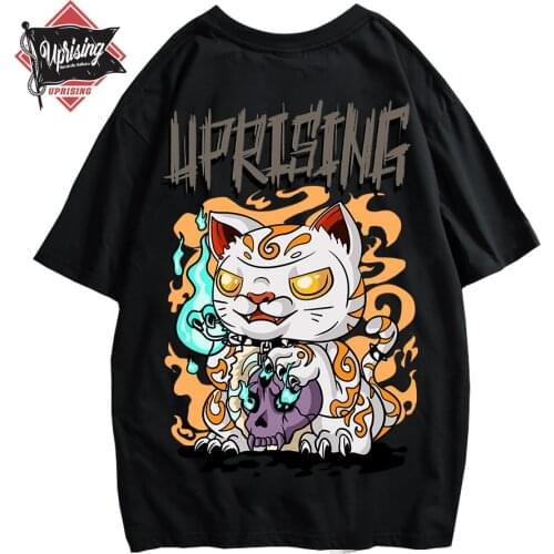 UPRISING Black Cat Satanic Fashion Punk Rock men Clothing Gothic Goth Oversized T Shirts Ladies Satan Tshirt Tee Tops streetwear