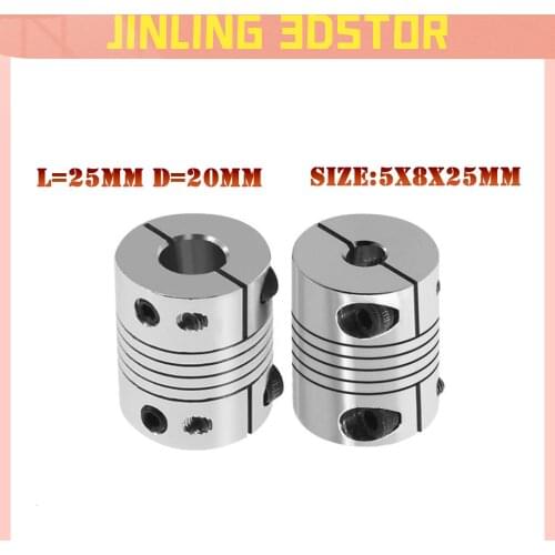 1PCS 3D Printer Parts Flexible Coupling stepper servo motor coupling D20 L25 5x8x25mm for 3d printer T8 lead screw