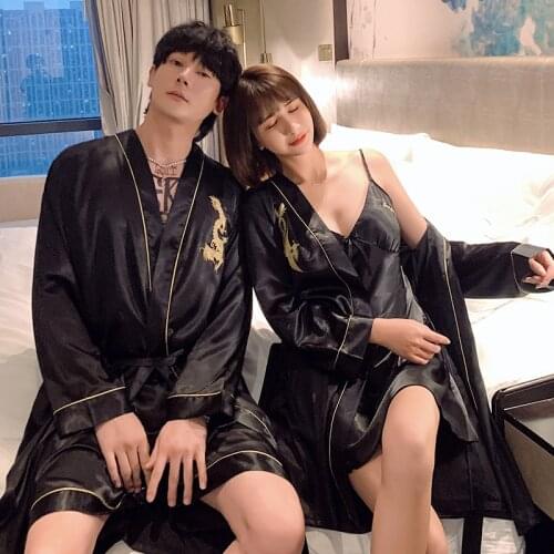 Cardigan Robe For Men Loungewear Long Sleeve Male Sleepwear Kimono Pajamas Satin Silk Couple Pajamas Homewear Sexy Bathrobe