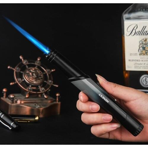 HONEST Metal Torch Gas Kitchen Lighter Spray Gun Outdoor BBQ Lighters 1300C Windproof Blue Flame Lighter Cigar Butane Lighters