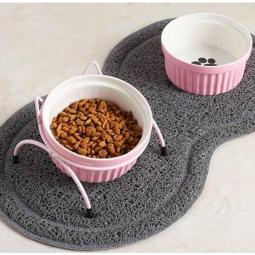 NEW Cute Ceramic Pet Bowl Neck Protection Food Water Feeder Non-Slip Stand Water Bowl Dish Cats Dogs Iron Bowl Feeder Supplies