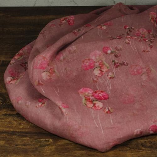 New Pure Ramie material Beautiful Petal printing fabric Thin style in summer sewing fabric High-end dresses clothes tissus