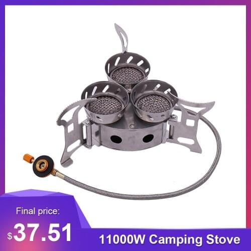 11000W High Power Camping Stove Fierce Fire Windproof Three Core Head Camp Oven For Outdoor Hiking Family Picnic Cooking Stove