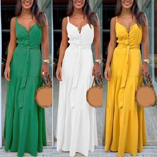 Women Summer Boho Dress Sleeveless Strappy V-neck Bandage Party Beach Strap Dress Casual Maxi Dresses Sundress Plus Size Dress