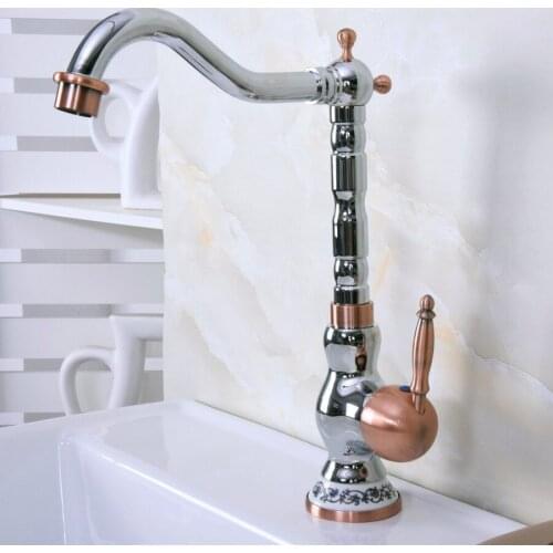 Polished Chrome Antique Red Copper Brass Single Handle One Hole Bathroom Basin Kitchen Sink Swivel Spout Faucet Mixer Tap mnf907