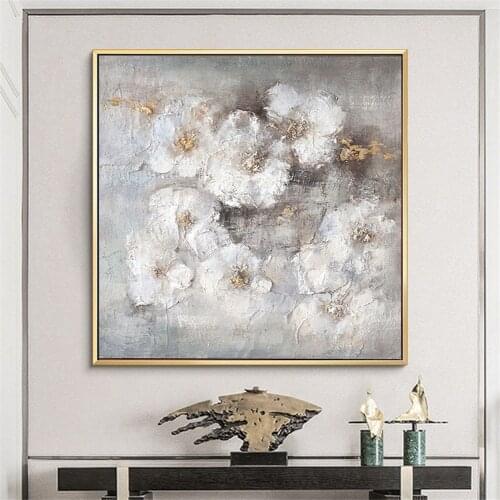 Hand-painted modern abstract oil canvas painting Nordic flowers white flowers lilies cornflowers tulips flowers picture wall art