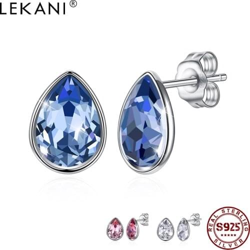 LEKANI S925 Sterling Silver Waterdrop Stud Earrings Austria Multicolor Crytal Hotsale Women Earrings Romantic Jewelry Gift