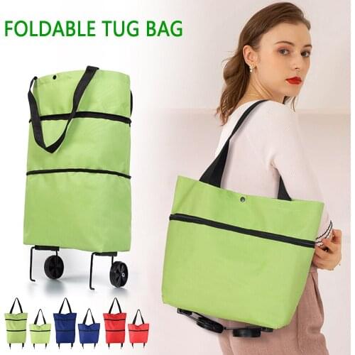 Fashion Shopping Tug Foldable Reusable Bag With Wheel Pull Grocery Bag Multifunctional Household Food Organizer Folding Portable