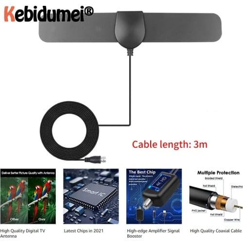 Kebidumei High Gain 25dB 80Miles HDTV Indoor TV Antenna for DVB-T2 Digital Amplifier Aerial Indoor Digital TV Antenna 2021