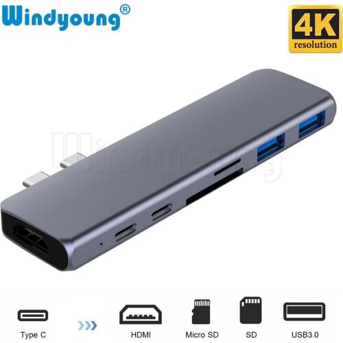 USB 3.1 Type-C Hub to HDMI Adapter 4K Thunderbolt 3 USB C Hub with Hub 3.0 TF SD Reader Slot PD Docking for MacBook Pro Air 2018