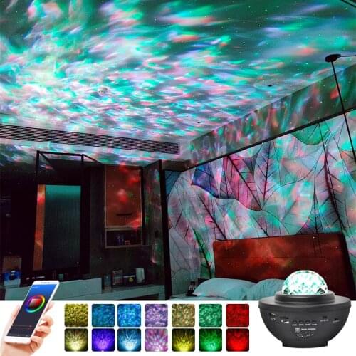 USB Projector Light Star Night Light Music Starry Sky Water Wave LED Lamp Bluetooth Projector Galaxy Projector Light Decoration