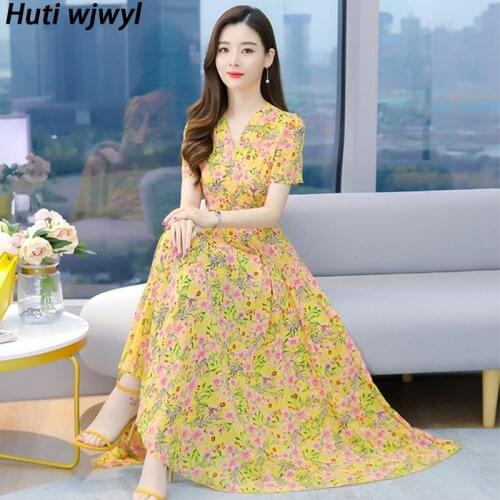 4XL Plus Size Beach Boho Maxi Sundress 2021 Floral Chiffon Midi Dress Summer Print Vintage Elegant Women Bodycon Party Vestidos