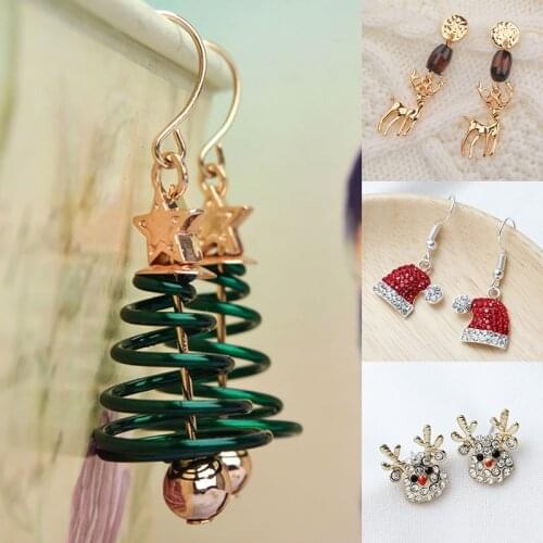 1 Pair Cute Women Christmas Tree Elk Snowman Santa Hat Drop Earrings Girls Christmas Gifts Creative Studs Xmas Jewelry Fashion