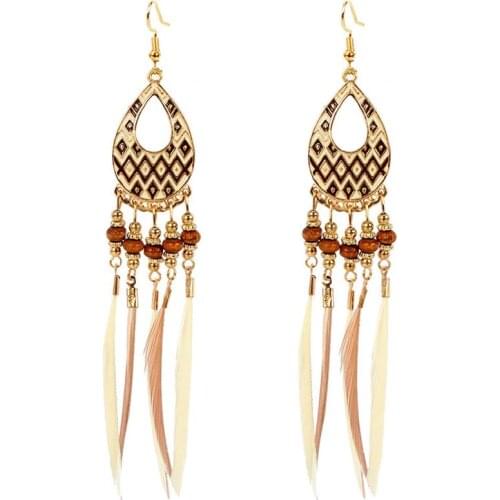 1 Pair Fashion Earrings Bohemian Style Artificial Feather Decor Earrings Dangle Earrings For Women Ladies Jewelry Accessories