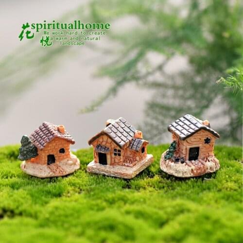 1pc random Resin Stone House Miniatures Figurines Garden Decoration Outdoor Accessories Mini Crafts for Home garden Decor