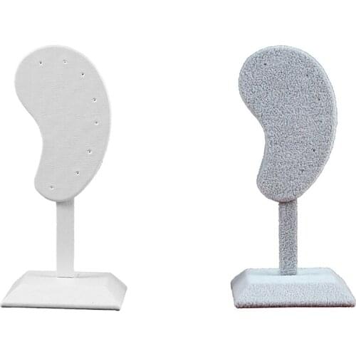 2x Earring Display Stand Multi-Color Microfiber Earring Holder Ear Clip Stud Jewelry Display Stand-Gray & White