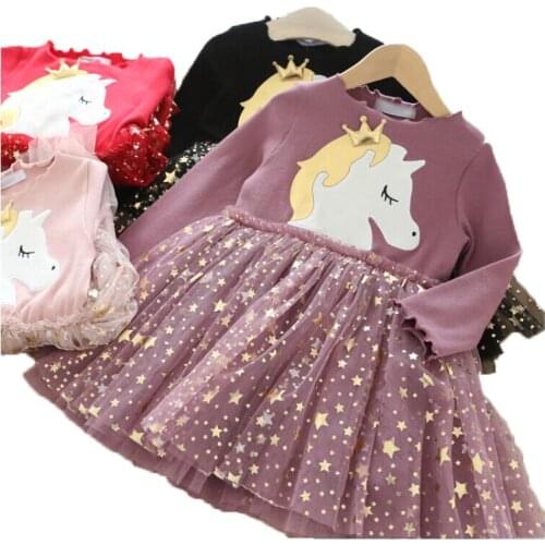 2020 Autumn Kids Dresses For Girls Long Sleeve Children Clothing Sequins Stars Tutu Girl Casual School Wear Princess Party Dress
