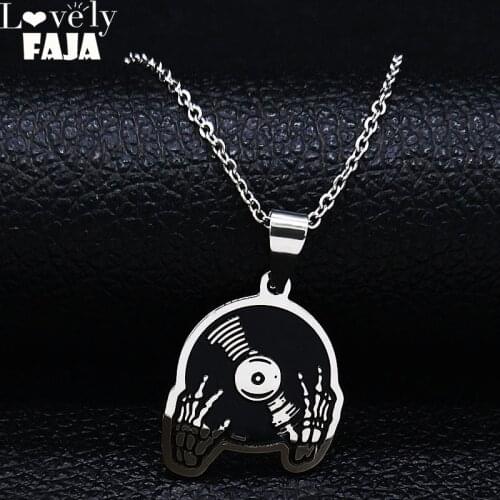 2021 Gothic Skull DJing Stainless Steel Necklace Men/Women Silver Color Small Chain Necklace Jewelry Gift colgantes N19948